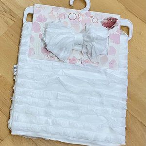 Bright White Ruffled Baby Swaddle w/ Headband Bow - Newborn - Ava Olivia